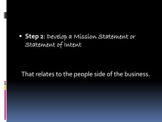  Step 2: Develop a Mission Statement or
  Statement of Intent



That relates to the people side of the business.
 