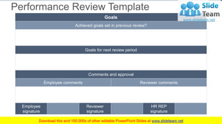 Performance Review Template
Goals
Achieved goals set in previous review?
Goals for next review period
Comments and approva...