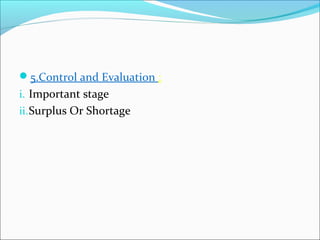 5.Control and Evaluation :
i. Important stage
ii.Surplus Or Shortage
 
