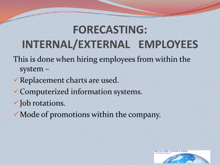  Moving ahead- recruiting & selecting employees.PLANNING & FORECASTINGPersonnel planning/ succession planning - What positions to be filled?