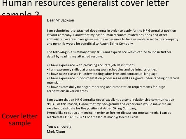 Human resources generalist cover letter