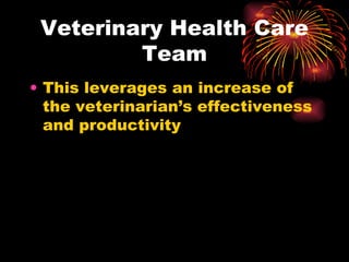 Veterinary Health Care Team This leverages an increase of the veterinarian’s effectiveness and productivity 
