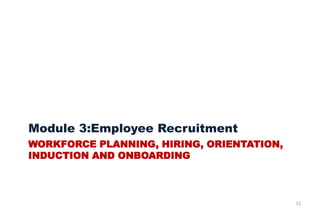 WORKFORCE PLANNING, HIRING, ORIENTATION,
INDUCTION AND ONBOARDING
Module 3:Employee Recruitment
15
 