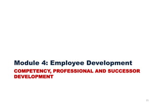 COMPETENCY, PROFESSIONAL AND SUCCESSOR
DEVELOPMENT
Module 4: Employee Development
21
 