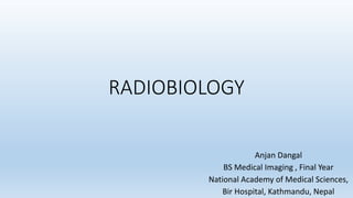 RADIOBIOLOGY
Anjan Dangal
BS Medical Imaging , Final Year
National Academy of Medical Sciences,
Bir Hospital, Kathmandu, Nepal
 