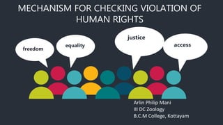 MECHANISM FOR CHECKING VIOLATION OF
HUMAN RIGHTS
equality
justice
freedom
access
Arlin Philip Mani
III DC Zoology
B.C.M College, Kottayam
 
