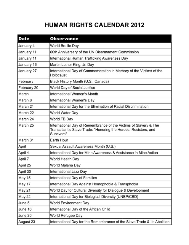 Human Rights Calendar 2012 PDF Free Download