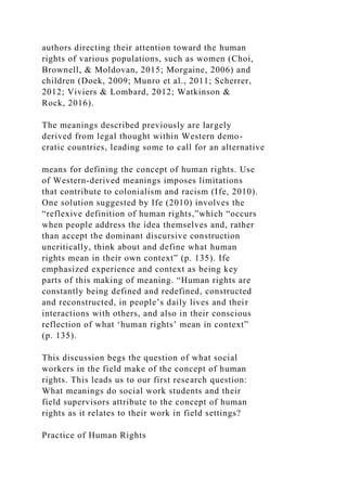 Human Rights Its Meaning and Practicein Social Work Field S.docx