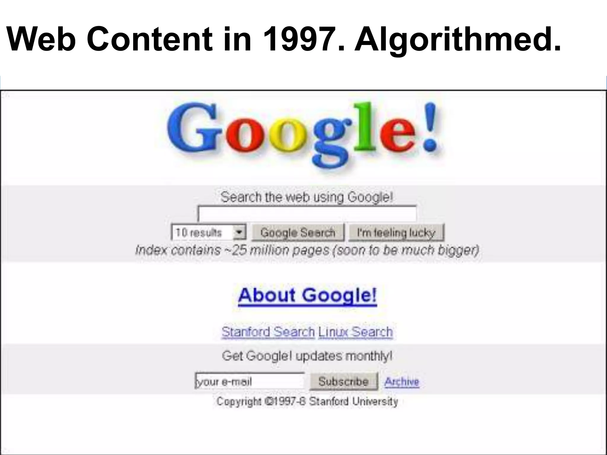 Web Content in 1997. Algorithmed.