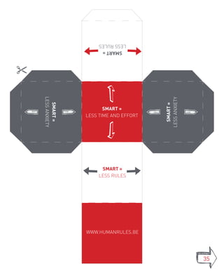 less rules
                    Sma rt =
less anxiety




                                      less anxiety
  Sma rt =




                                        Smart =
                      Smart =
               less time and effort




                    Smart =
                   less rules




               www.humanrules.be




                                                     35
 