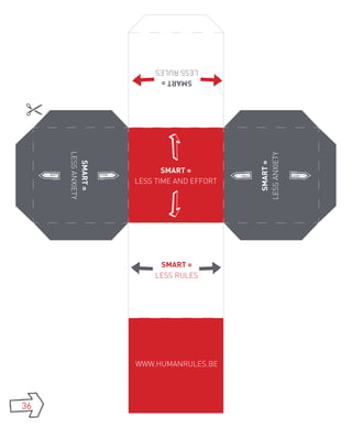less rules
                         Sma rt =
     less anxiety




                                           less anxiety
       Sma rt =




                                             Smart =
                           Smart =
                    less time and effort




                         Smart =
                        less rules




                    www.humanrules.be




36
 