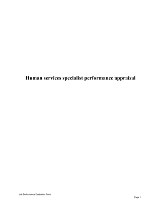 Human services specialist performance appraisal
Job Performance Evaluation Form
Page 1
 