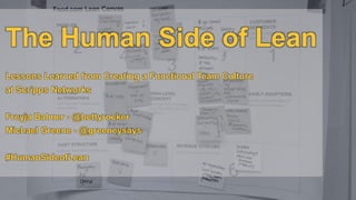 The Human Side of Lean
Lessons Learned from Creating a Functional Team Culture
at Scripps Networks
Freyja Balmer - @bettyrocker
Michael Greene - @greeneysays
#HumanSideofLean
 
