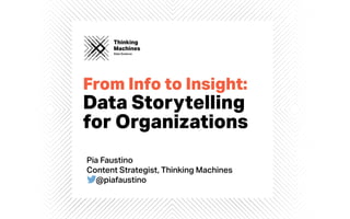 Thinking
Machines
Data Science
Title Text
✦ Body Level One
✦ Body Level Two
✦ Body Level Three
✦ Body Level Four
✦ Body Level Five
From Info to Insight:
Data Storytelling
for Organizations
Thinking
Machines
Data Science
Pia Faustino
Content Strategist, Thinking Machines
@piafaustino
 