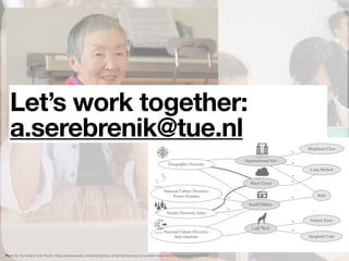 Photo by Yan Krukov from Pexels: https://www.pexels.com/photo/photo-of-woman-leaning-on-wooden-table-while-looking-upset-4458411/
Let’s work together:
a.serebrenik@tue.nl
 