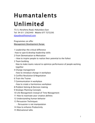 Humantalents Training Programmes 2011
