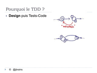 Pourquoi le TDD ?
   Design puis Tests-Code




    © @jbrains
 