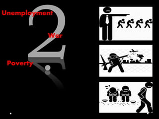 .
Unemployment
War
Poverty
 