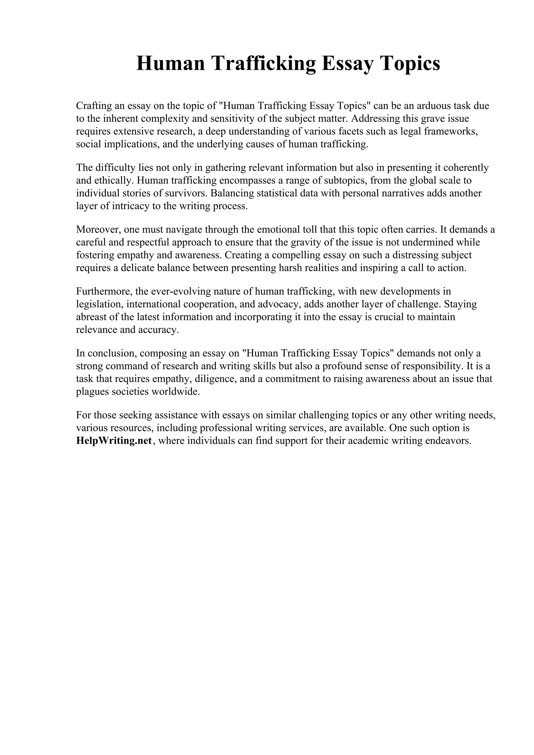 Human Trafficking Essay Topics PDF