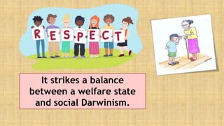 It is two-way
street.
You can disagree with
someone and still respect
them and their opinion.
It strikes a balance
between a welfare state
and social Darwinism.
 