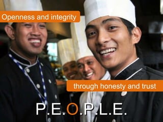 P.E. O .P.L.E. Openness and integrity through honesty and trust 