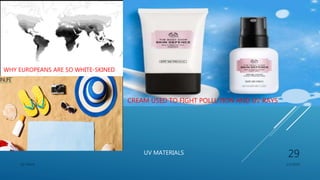 1/1/2020SG OBAJE
29
WHY EUROPEANS ARE SO WHITE-SKINED
CREAM USED TO FIGHT POLLUTION AND UV RAYS
UV MATERIALS
 