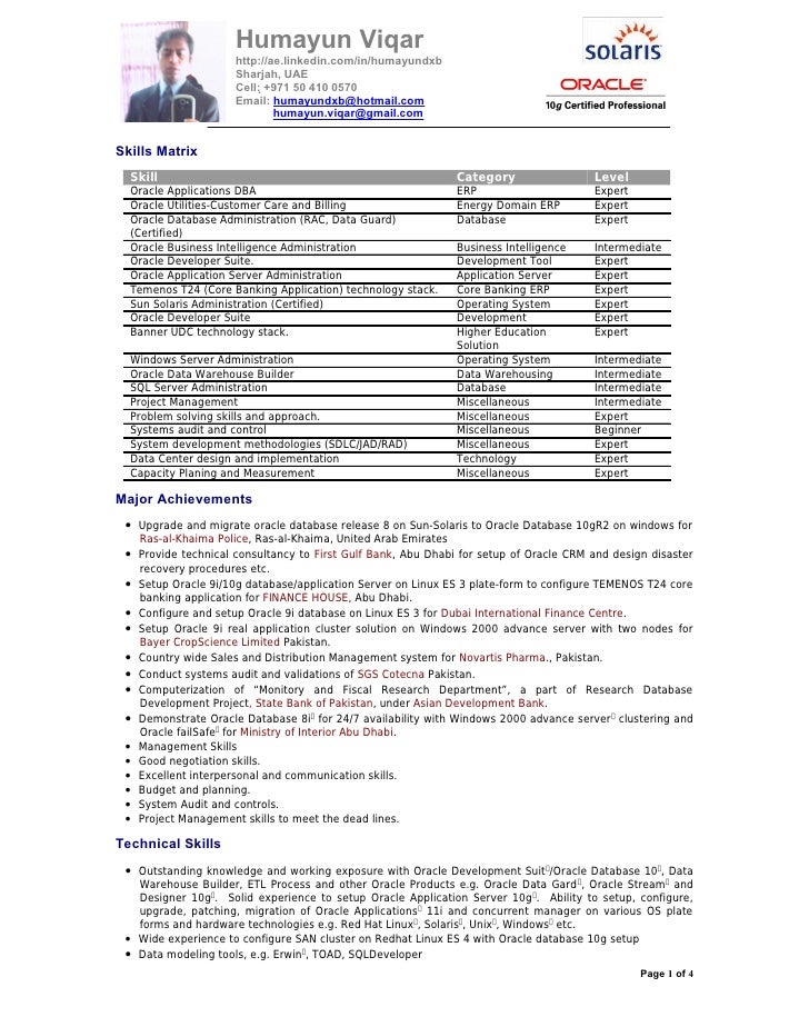 Entry level resume for dba
