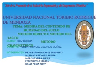 CURSO: EDAFOLOGIA
DOCENTE: HUBERT MANUEL VELARDE MUÑOZ.
INTEGRANTES: MEJIA ESPINOZA VANES SANDRELLY
MESTANZA INGA IRIS THALIA
MORENO NEIRA ALEXIS
PEREZ DAVILA YERSON
ROJAS POMA RONY
"Año de la Promoción de la Industria Responsable y del Compromiso Climático"
 