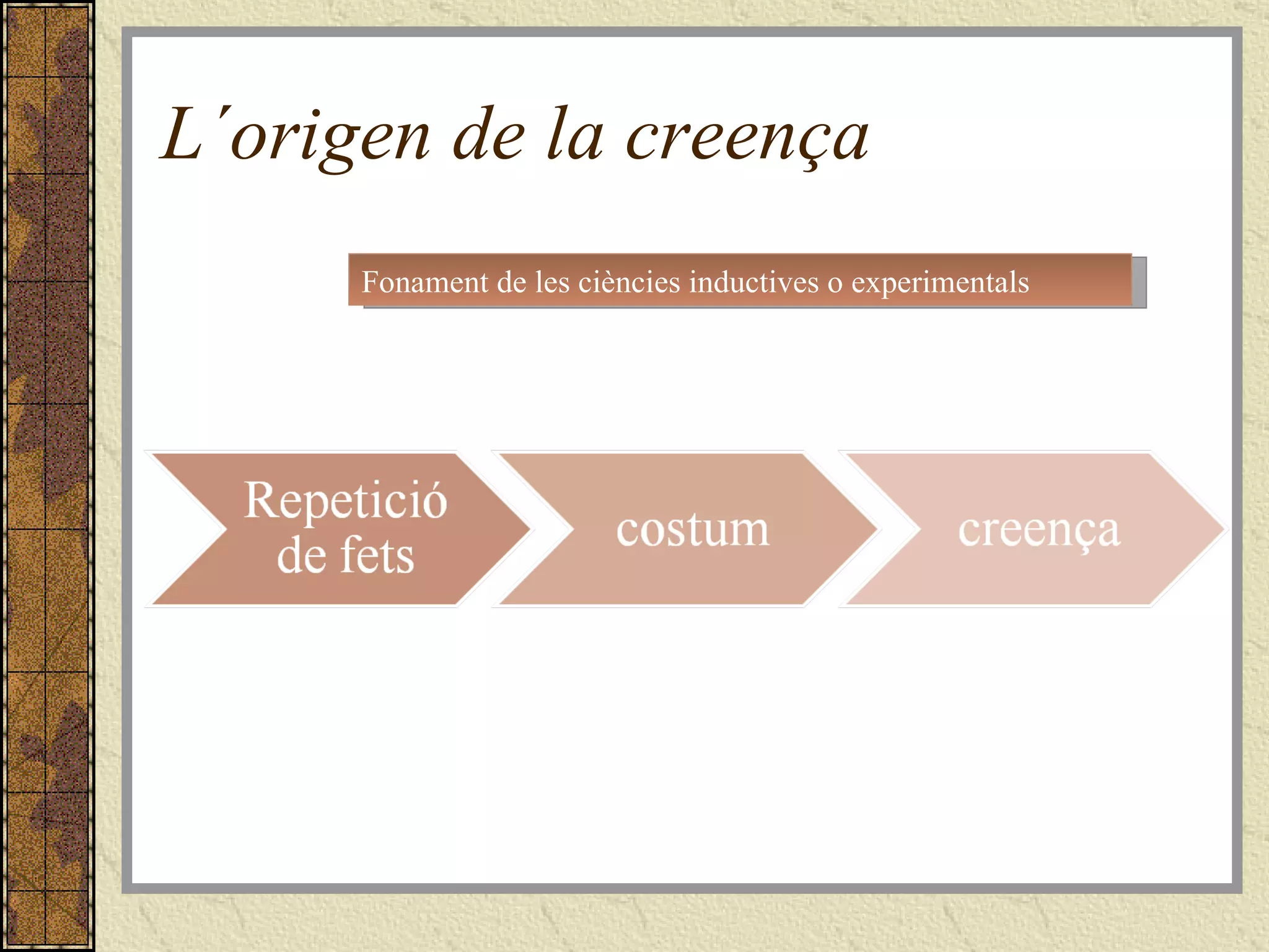 L´origen de la creença Fonament de les ciències inductives o experimentals 