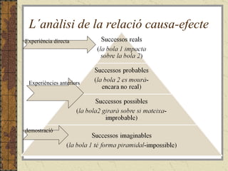 L´anàlisi de la relació causa-efecte Experiència directa Experiències anteriors demostració 