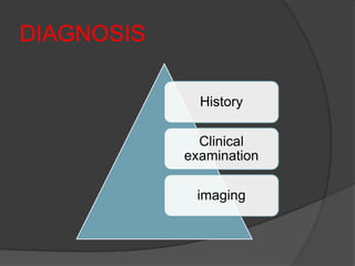 DIAGNOSIS

              History

              Clinical
            examination

             imaging
 