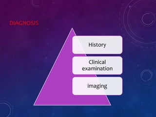 DIAGNOSIS
History
Clinical
examination
imaging
 