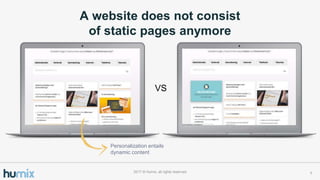 A website does not consist
of static pages anymore
72017 ? Humix, all rights reserved
VS
Personalization entails
dynamic content
 