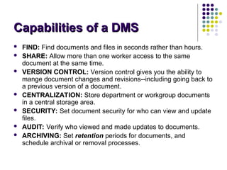 Document Management System (DMS) Features and the usage 1 | PPT