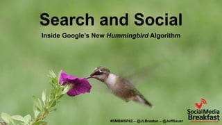 Search and Social
Inside Google’s New Hummingbird Algorithm

#SMBMSP62 – @JLBraaten – @JeffSauer

 