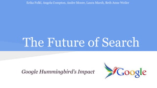 Erika Folkl, Angela Compton, Andre Moore, Laura Marsh, Beth Anne Weiler

The Future of Search
Google Hummingbird’s Impact

 