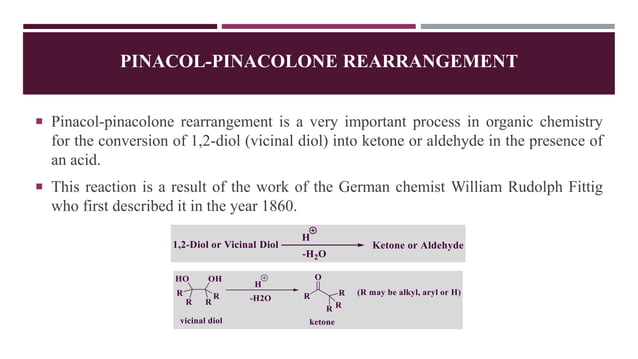 Pinacol pinacolone rearrangement ppt. | PPTX | Chemistry | Science