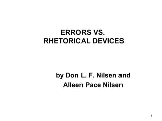 1 
ERRORS VS. 
RHETORICAL DEVICES 
by Don L. F. Nilsen and 
Alleen Pace Nilsen 
 