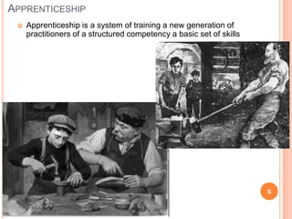 APPRENTICESHIP


Apprenticeship is a system of training a new generation of
practitioners of a structured competency a basic set of skills

Werner & DeSimone (2006)

5

 
