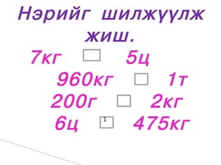 Íýðèéã øèëæ¿¿ëæ
      æèø.
 7êã      5ö
    960êã     1ò
   200ã      2êã
   6ö  1
           475êã
 