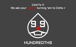 9 9
CAN’Ts ?!
We ask your HEART turning ‘em to CANs ♪
HUNDREDTHS
 