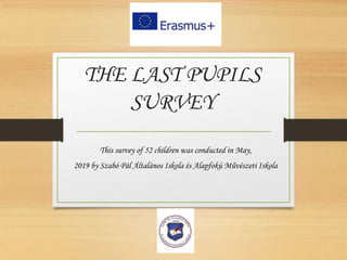 THE LAST PUPILS
SURVEY
This survey of 52 children was conducted in May,
2019 by Szabó Pál Általános Iskola és Alapfokú Művészeti Iskola
 