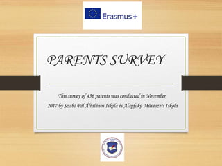 PARENTS SURVEY
This survey of 436 parents was conducted in November,
2017 by Szabó Pál Általános Iskola és Alapfokú Művészeti Iskola
 