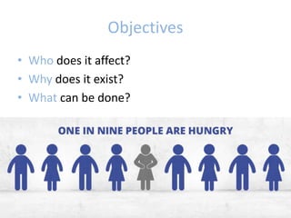 Objectives
• Who does it affect?
• Why does it exist?
• What can be done?