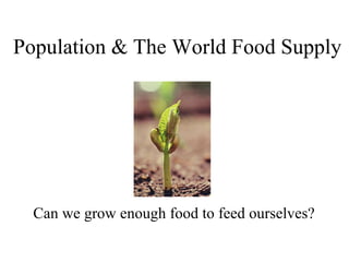 Population & The World Food Supply Can we grow enough food to feed ourselves?  