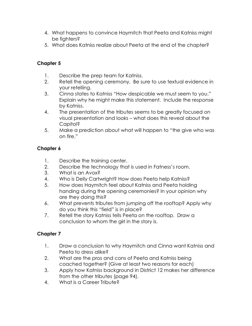 Hunger games study questions students