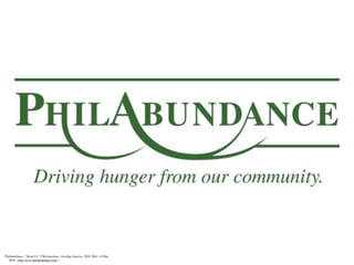Philabundance. "About Us." Philabundance. Feeding America, 2010. Web. 14 May
     2010. <http://www.philabundance.org/>.
 