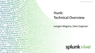 Copyright © 2013 Splunk Inc.
Hunk:
Technical Overview
Juergen Magiera, Sales Engineer
 