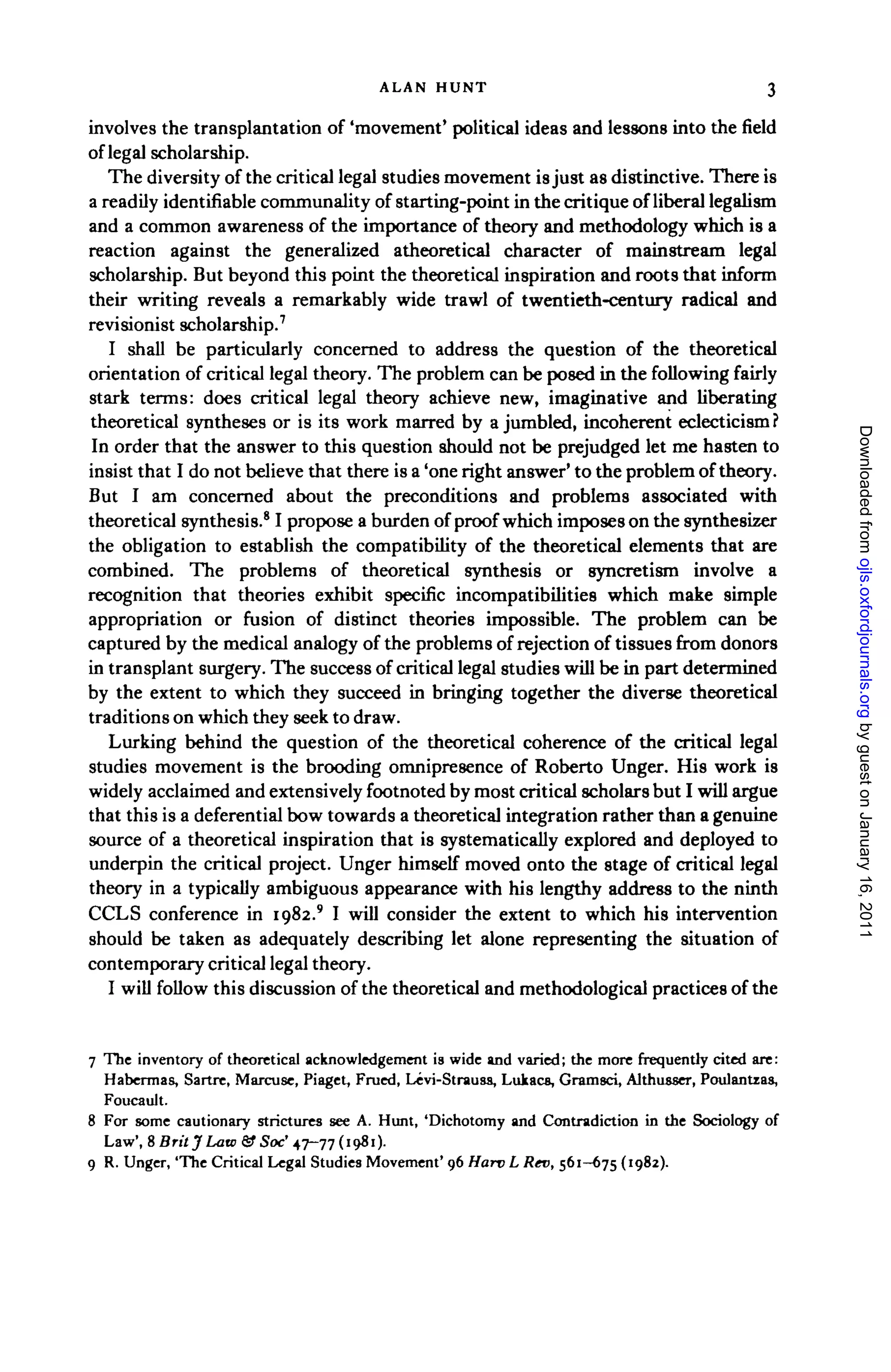 Hunt 1986 theory of critical legal studies | PDF