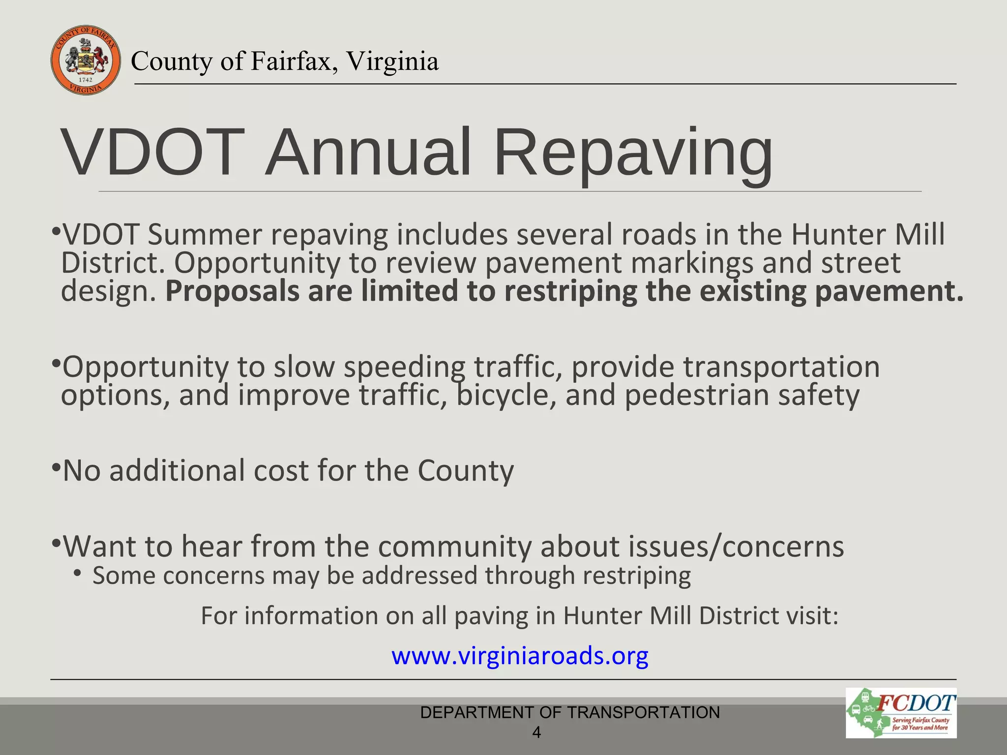 2017 VDOT Repaving and Restriping Reston: Bicycle, Pedestrian and ...